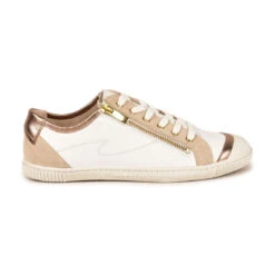 Pataugas Baskets Basses Cuir Zippées Blanc/Beige Femme - BAHIA SUÈDE MÉTALLISÉ F2H | 3 SUISSES
